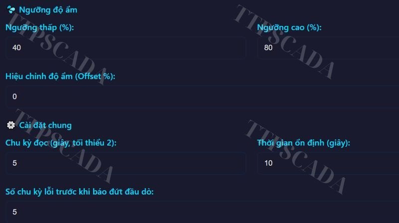 cài đặt thông số cảnh báo độ ẩm